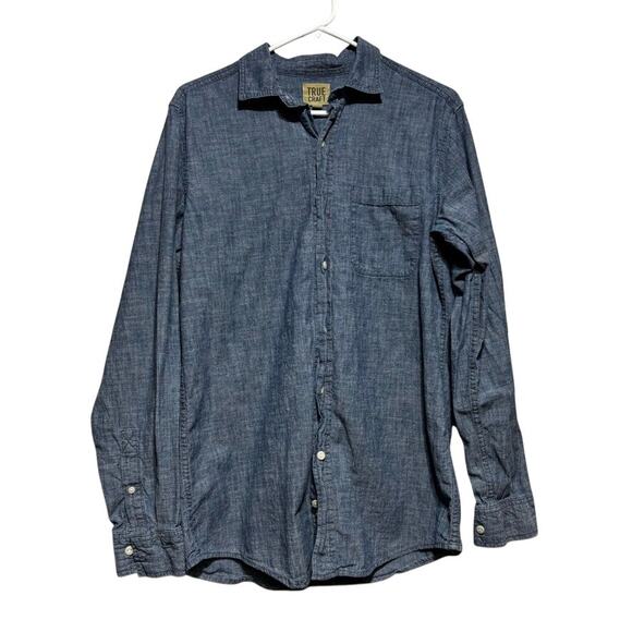 True Craft Other - True Craft Mens Medium Blue Chambray Long Sleeve Button Down Shirt Casual Pocket